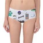 Cat Dog Pet Doodle Cartoon Sketch Cute Kitten Kitty Animal Drawing Pattern Mid-Waist Bikini Bottoms