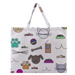 Cat Dog Pet Doodle Cartoon Sketch Cute Kitten Kitty Animal Drawing Pattern Zipper Large Tote Bag