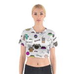 Cat Dog Pet Doodle Cartoon Sketch Cute Kitten Kitty Animal Drawing Pattern Cotton Crop Top