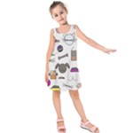 Cat Dog Pet Doodle Cartoon Sketch Cute Kitten Kitty Animal Drawing Pattern Kids  Sleeveless Dress