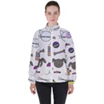 Cat Dog Pet Doodle Cartoon Sketch Cute Kitten Kitty Animal Drawing Pattern Women s High Neck Windbreaker