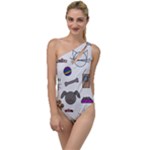 Cat Dog Pet Doodle Cartoon Sketch Cute Kitten Kitty Animal Drawing Pattern To One Side Swimsuit