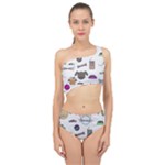 Cat Dog Pet Doodle Cartoon Sketch Cute Kitten Kitty Animal Drawing Pattern Spliced Up Two Piece Swimsuit