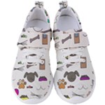 Cat Dog Pet Doodle Cartoon Sketch Cute Kitten Kitty Animal Drawing Pattern Women s Velcro Strap Shoes