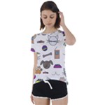 Cat Dog Pet Doodle Cartoon Sketch Cute Kitten Kitty Animal Drawing Pattern Short Sleeve Open Back T-Shirt