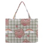 Bear Cartoon Pattern Strawberry Rainbow Nature Animal Cute Design Zipper Medium Tote Bag