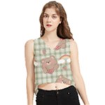 Bear Cartoon Pattern Strawberry Rainbow Nature Animal Cute Design V-Neck Cropped Tank Top