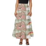 Bear Cartoon Pattern Strawberry Rainbow Nature Animal Cute Design Tiered Ruffle Maxi Skirt