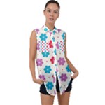 Abstract Art Pattern Colorful Artistic Flower Nature Spring Sleeveless Chiffon Button Shirt