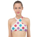 Abstract Art Pattern Colorful Artistic Flower Nature Spring High Neck Bikini Top