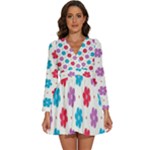 Abstract Art Pattern Colorful Artistic Flower Nature Spring Long Sleeve V-Neck Chiffon Dress 