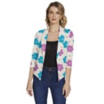 Abstract Art Pattern Colorful Artistic Flower Nature Spring Women s Draped Front 3/4 Sleeve Shawl Collar Jacket