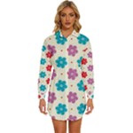 Abstract Art Pattern Colorful Artistic Flower Nature Spring Womens Long Sleeve Shirt Dress