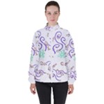 Fish Lilies Sea Aquatic Flowers Algae Bubble Animal Wildlife Nature Ocean Women s High Neck Windbreaker