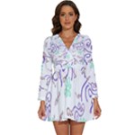 Fish Lilies Sea Aquatic Flowers Algae Bubble Animal Wildlife Nature Ocean Long Sleeve V-Neck Chiffon Dress 