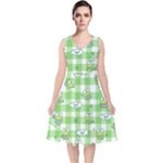 Frog Cartoon Pattern Cloud Animal Cute Seamless V-Neck Midi Sleeveless Dress 