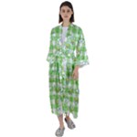 Frog Cartoon Pattern Cloud Animal Cute Seamless Maxi Satin Kimono