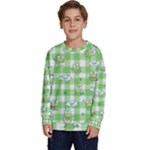 Frog Cartoon Pattern Cloud Animal Cute Seamless Kids  Crewneck Sweatshirt