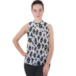 Bacteria Virus Monster Pattern Mock Neck Chiffon Sleeveless Top