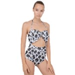 Bacteria Virus Monster Pattern Scallop Top Cut Out Swimsuit