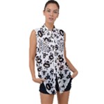 Bacteria Virus Monster Pattern Sleeveless Chiffon Button Shirt