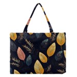 Gold Yellow Leaves Fauna Dark Background Dark Black Background Black Nature Forest Texture Wall Wall Medium Tote Bag