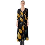 Gold Yellow Leaves Fauna Dark Background Dark Black Background Black Nature Forest Texture Wall Wall Button Up Boho Maxi Dress