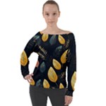 Gold Yellow Leaves Fauna Dark Background Dark Black Background Black Nature Forest Texture Wall Wall Off Shoulder Long Sleeve Velour Top