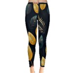 Gold Yellow Leaves Fauna Dark Background Dark Black Background Black Nature Forest Texture Wall Wall Inside Out Leggings