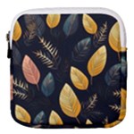 Gold Yellow Leaves Fauna Dark Background Dark Black Background Black Nature Forest Texture Wall Wall Mini Square Pouch