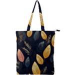 Gold Yellow Leaves Fauna Dark Background Dark Black Background Black Nature Forest Texture Wall Wall Double Zip Up Tote Bag