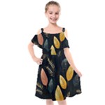 Gold Yellow Leaves Fauna Dark Background Dark Black Background Black Nature Forest Texture Wall Wall Kids  Cut Out Shoulders Chiffon Dress