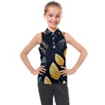 Gold Yellow Leaves Fauna Dark Background Dark Black Background Black Nature Forest Texture Wall Wall Kids  Sleeveless Polo T-Shirt