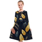 Gold Yellow Leaves Fauna Dark Background Dark Black Background Black Nature Forest Texture Wall Wall Kids  Midi Sailor Dress