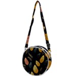 Gold Yellow Leaves Fauna Dark Background Dark Black Background Black Nature Forest Texture Wall Wall Crossbody Circle Bag
