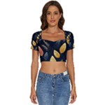 Gold Yellow Leaves Fauna Dark Background Dark Black Background Black Nature Forest Texture Wall Wall Short Sleeve Square Neckline Crop Top 