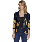 Gold Yellow Leaves Fauna Dark Background Dark Black Background Black Nature Forest Texture Wall Wall Women s One-Button 3/4 Sleeve Short Jacket
