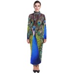 Peacock Bird Feathers Pheasant Nature Animal Texture Pattern Turtleneck Maxi Dress