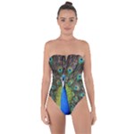 Peacock Bird Feathers Pheasant Nature Animal Texture Pattern Tie Back One Piece Swimsuit