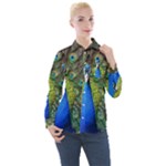 Peacock Bird Feathers Pheasant Nature Animal Texture Pattern Women s Long Sleeve Pocket Shirt