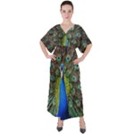 Peacock Bird Feathers Pheasant Nature Animal Texture Pattern V-Neck Boho Style Maxi Dress