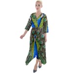 Peacock Bird Feathers Pheasant Nature Animal Texture Pattern Quarter Sleeve Wrap Front Maxi Dress