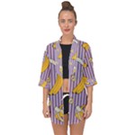 Pattern Bananas Fruit Tropical Seamless Texture Graphics Open Front Chiffon Kimono