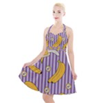 Pattern Bananas Fruit Tropical Seamless Texture Graphics Halter Party Swing Dress 