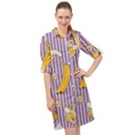 Pattern Bananas Fruit Tropical Seamless Texture Graphics Long Sleeve Mini Shirt Dress