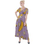 Pattern Bananas Fruit Tropical Seamless Texture Graphics Button Up Short Sleeve Maxi Dress