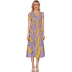 Pattern Bananas Fruit Tropical Seamless Texture Graphics V-Neck Drawstring Shoulder Sleeveless Maxi Dress