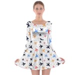 Airplane Pattern Plane Aircraft Fabric Style Simple Seamless Long Sleeve Skater Dress