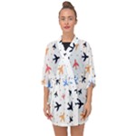 Airplane Pattern Plane Aircraft Fabric Style Simple Seamless Half Sleeve Chiffon Kimono