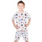 Airplane Pattern Plane Aircraft Fabric Style Simple Seamless Kids  T-Shirt and Shorts Set